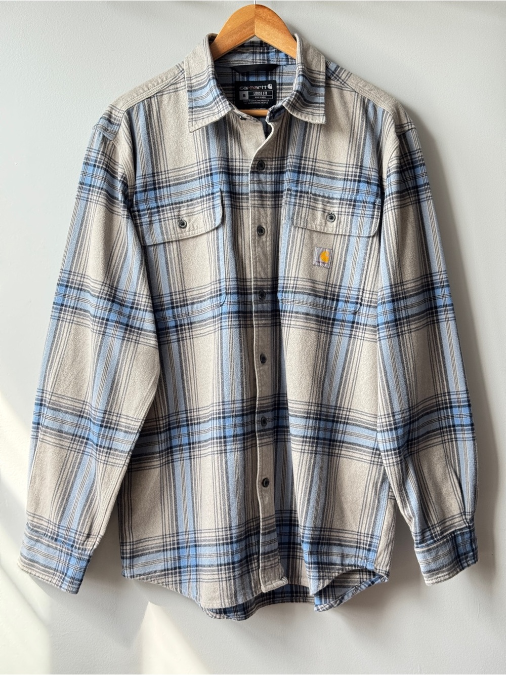 Carhartt Men's Plaid Flannel Shirt Loose Fit Blue
Grey Size Medium Like New